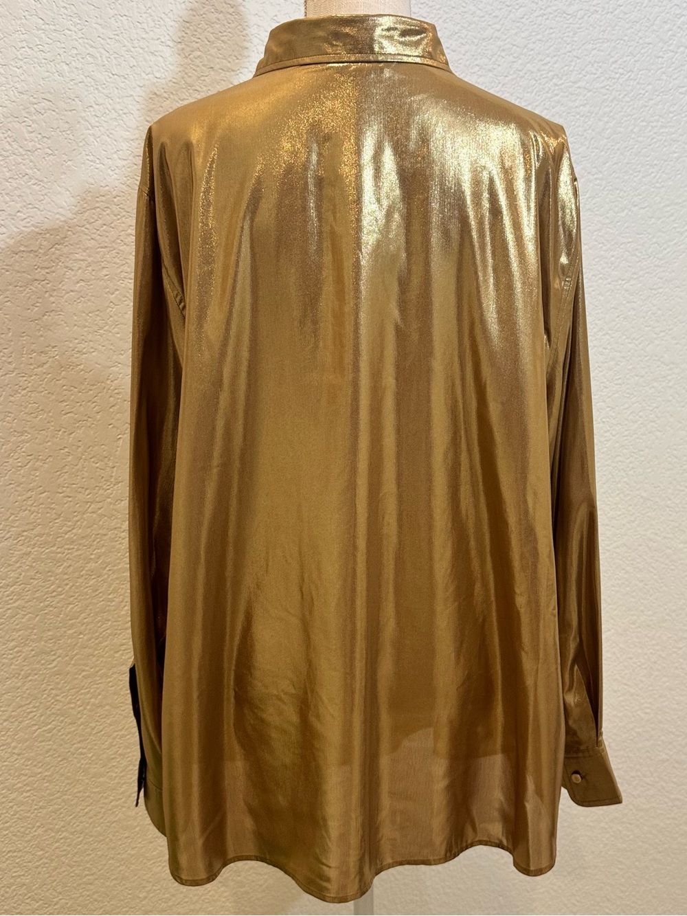 RALPH LAUREN WOMAN Metallic Chifon Point Collar Long Sleeve Gold Blouse. Size 3X - Picture 6 of 9